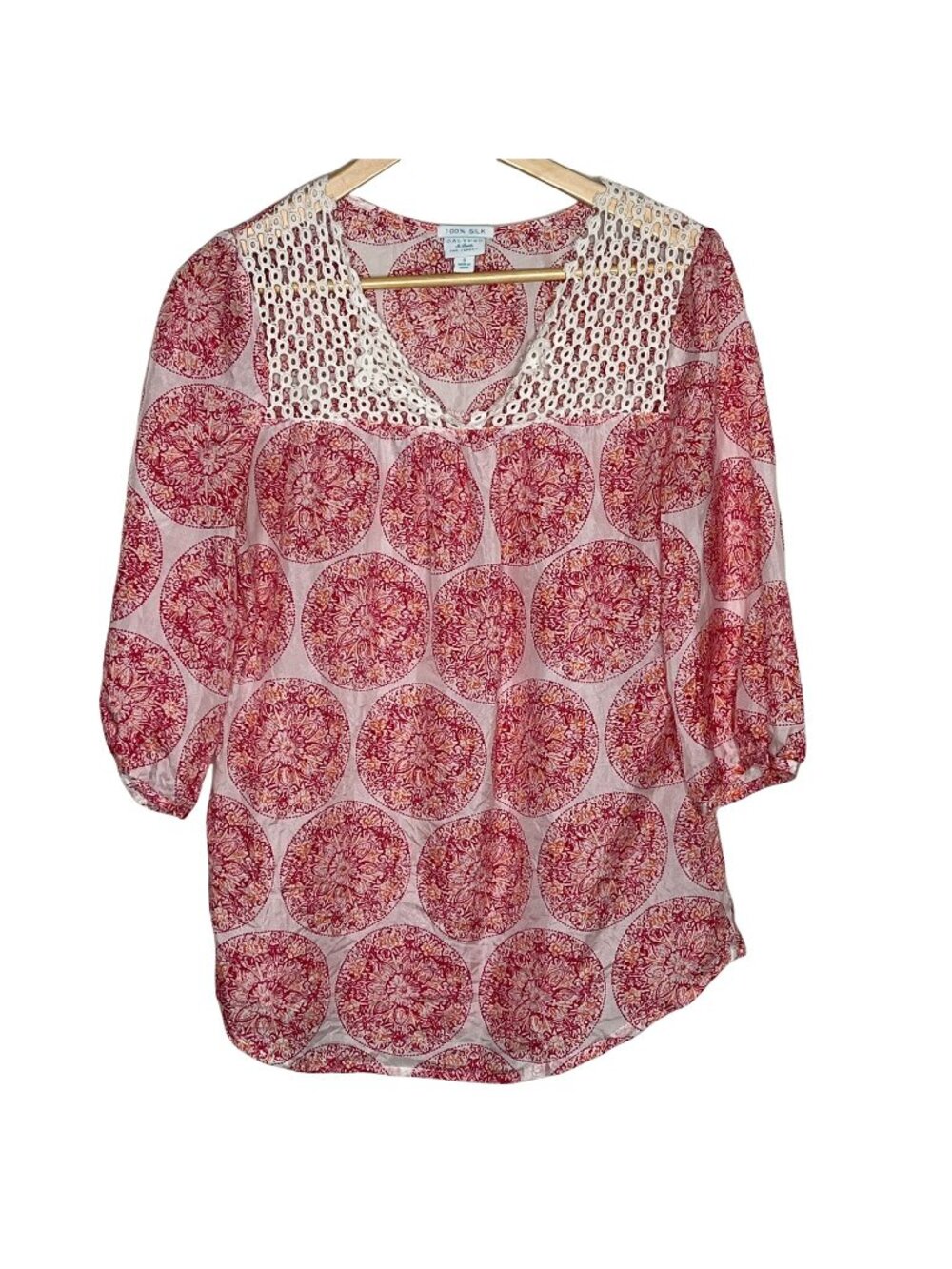 Calypso St Barth for Target Silk Blouse Womens Small Pink Boho Peasant Top